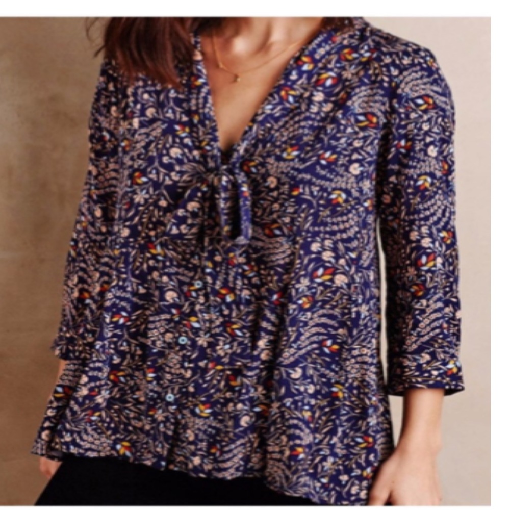 Anthropologie Maeve Tie Neck Swing Top size S